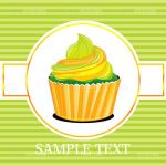 Cupcake with Icing on Striped Background with Sample Text